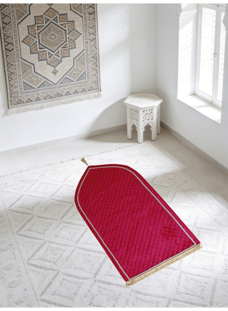 Velvet Muslim Prayer Mat Thick Soft, Soft Prayer Rug,Prayer Rug with Tassels, Foldable Flannel Prayer Rug for Men & Women, Prayer Mats for Ramadans Eid, Daily Salah, Claret Red - Image 3